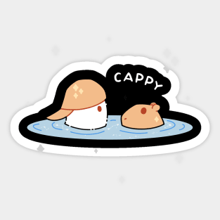 A Ghost and a Capybara meet at a Pond Sticker